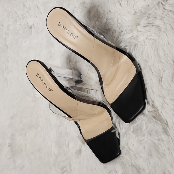 Bamboo Clear Strap Chunky Acrylic Heel slide Sandle - Picture 9 of 10